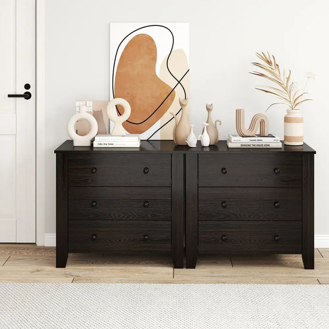 3-Drawer Dresser Wide Chest of Drawers Modern Large Nightstand Closet Storage Organizer-Dark Brown Costway