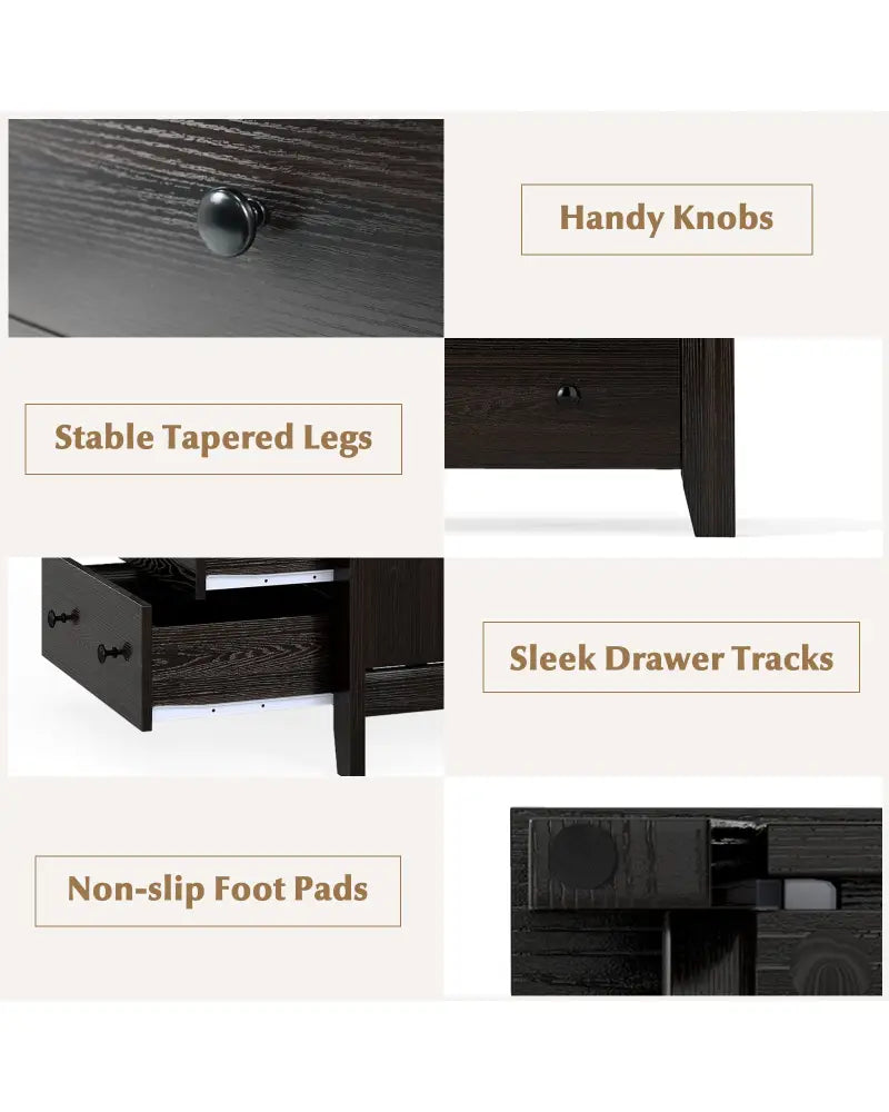 3-Drawer Dresser Wide Chest of Drawers Modern Large Nightstand Closet Storage Organizer-Dark Brown - Dark Brown