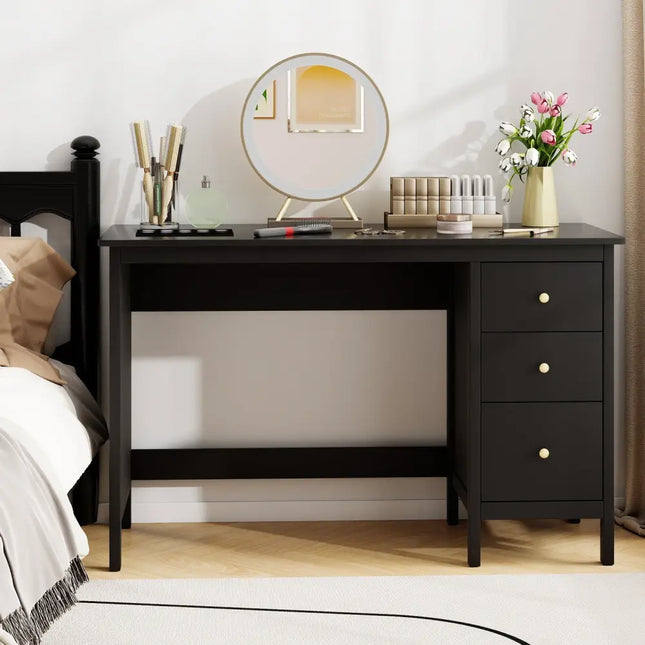 3-Drawer Home Office Study Computer Desk with Spacious Desktop-Black Costway
