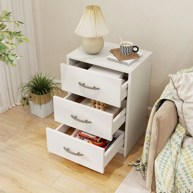 3 Drawer Nightstand with Storage for Living Room-White Costway