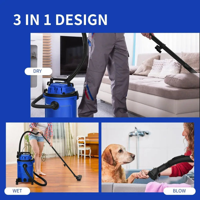 3 in 1 6.6 Gallon 4.8 Peak HP Wet Dry Vacuum Cleaner with Blower - Blue - Oasis Home Essentials