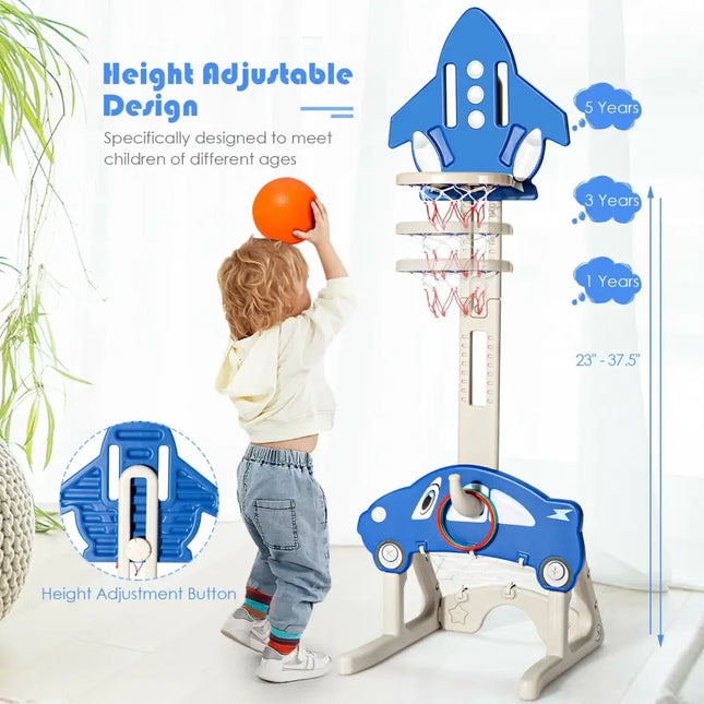 3-in-1 Basketball Hoop for Kids Adjustable Height Playset with Balls-Blue - Blue - Toy Sports