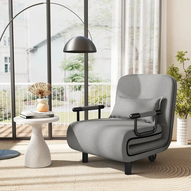 3-in-1 Convertible Sofa Bed with 5-Position Adjustable Backrest and Lumbar Pillow-Gray Costway