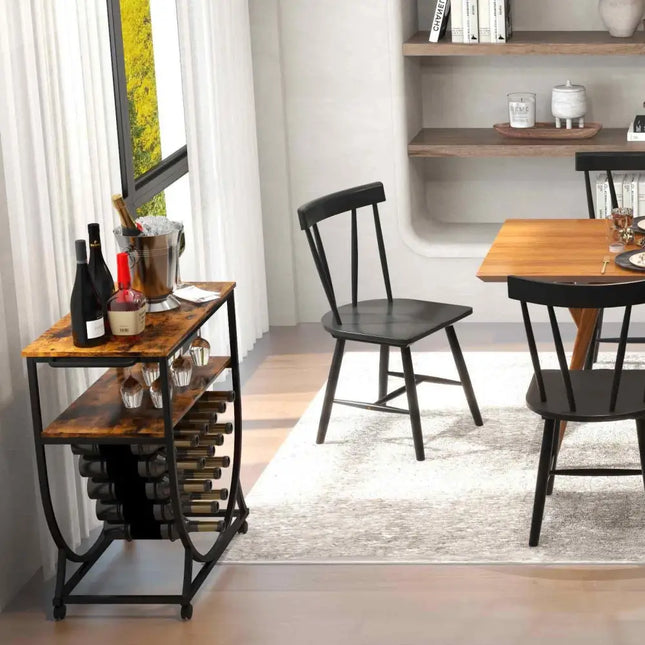 3-in-1 Dining Set: Windsor Chairs Industrial Sideboard & Wall-Mount Wine Rack Combo Costway