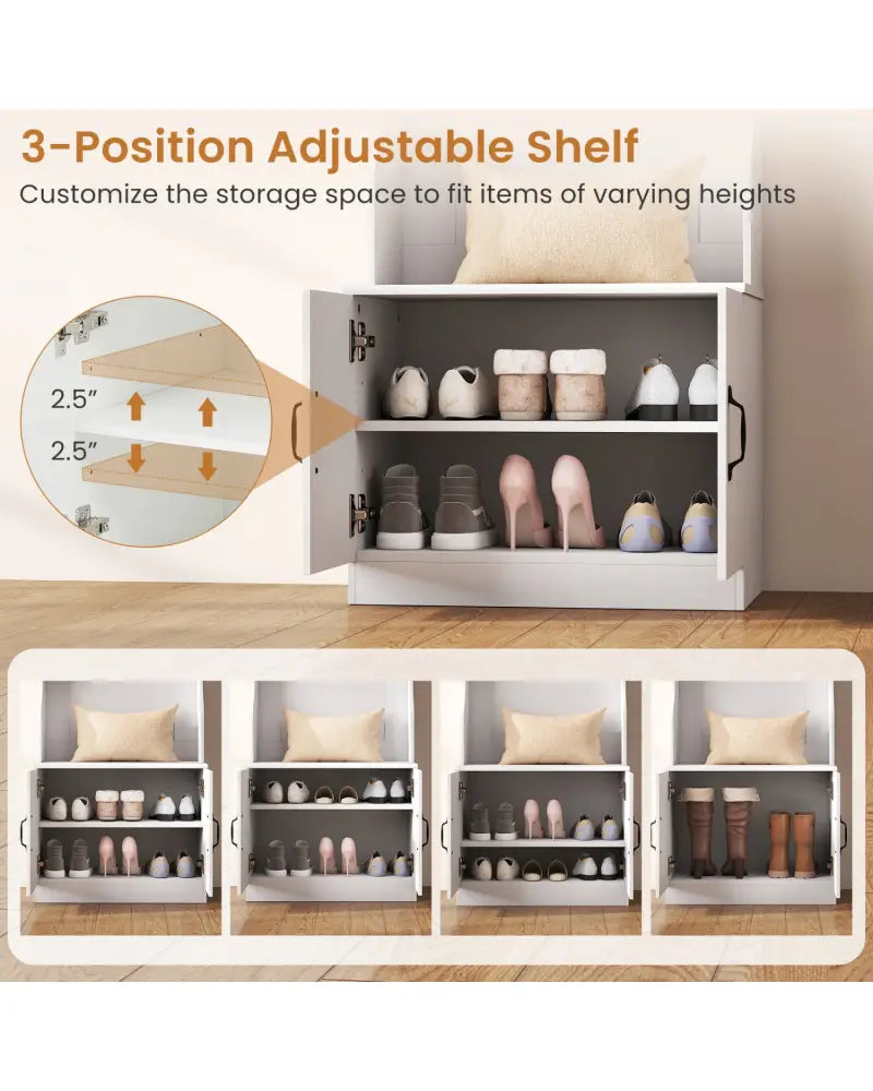 3-in-1 Hall Tree with Bench and Storage 23.5€ Wide Mudroom Storage-WHite - White - Coat Racks & Hall Trees