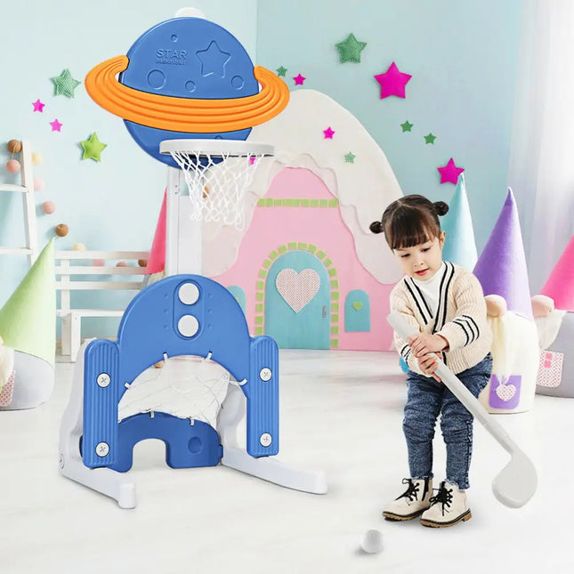 3 in 1 Kids Basketball Hoop Set with Balls-Blue - Blue - Toy Sports