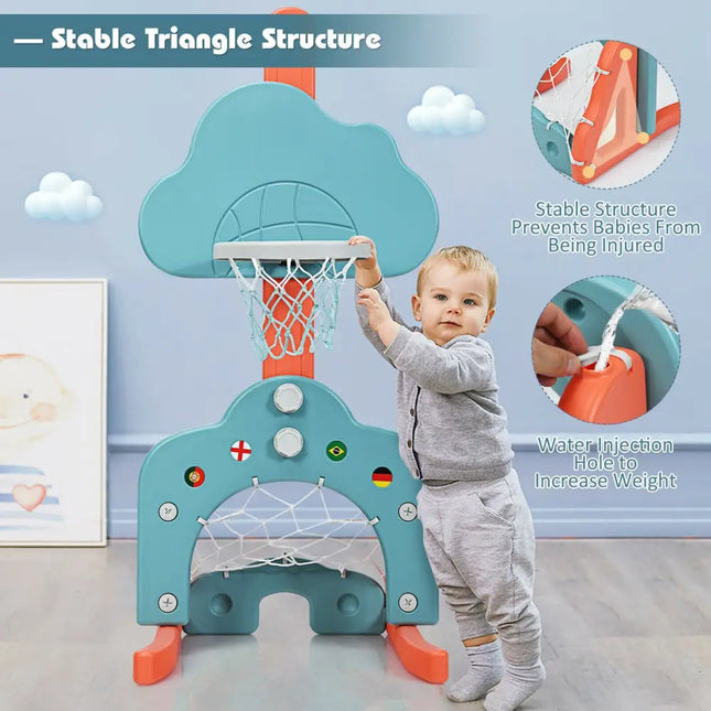 3-in-1 Kids Basketball Hoop Set with Balls-Green - Green - Toy Sports