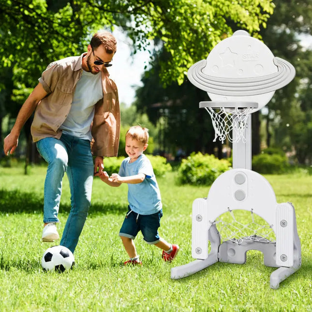 3 in 1 Kids Basketball Hoop Set with Balls-White - White - Toy Sports