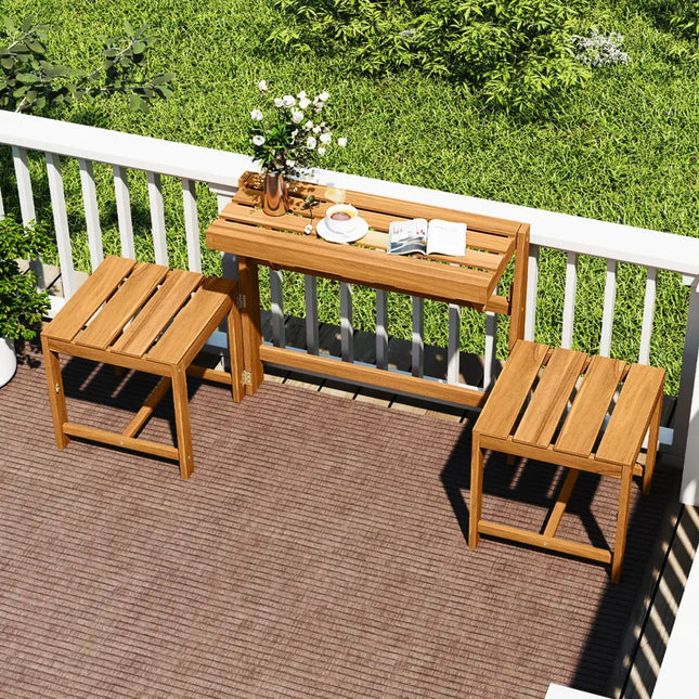 3-in-1 Outdoor Acacia Wood Loveseat Bench Furniture with Slatted Seat - Outdoor Benches