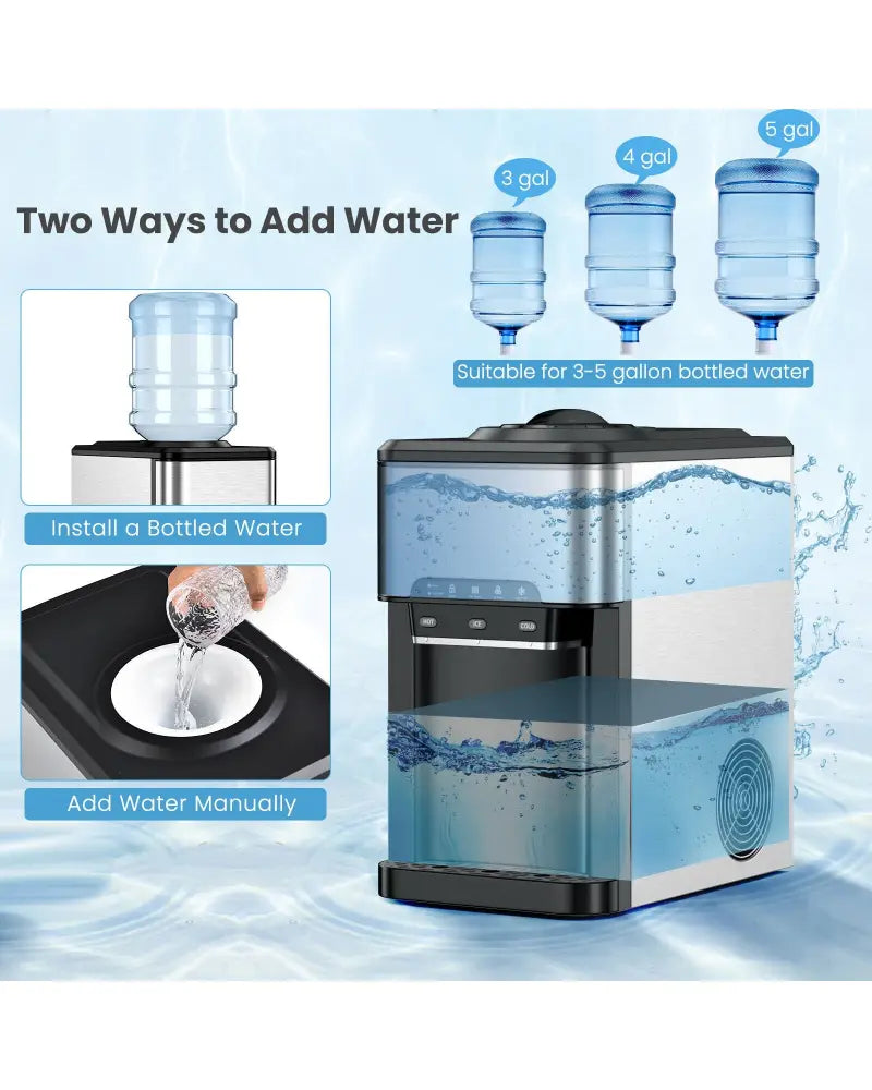 3-in-1 Water Cooler Dispenser with Built-in Ice Maker and 3 Temperature Settings-Silver - Silver - Water Dispensers