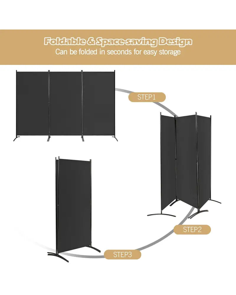 3-Panel Room Divider Folding Privacy Partition Screen for Office Room-Black - Black - Room Dividers