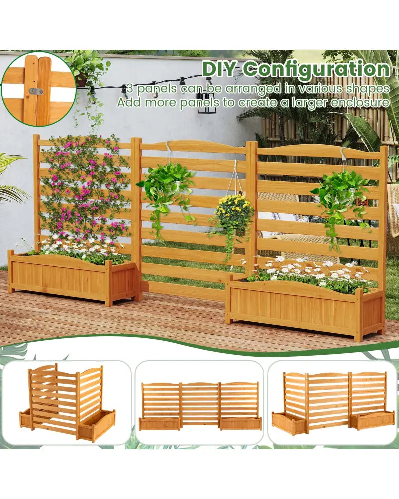 3-Panel Wood Air Conditioner Fence with Planter Box Freestanding Privacy Screen-Yellow - Yellow - Raised Garden Beds