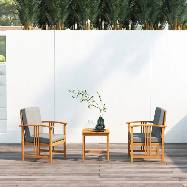 3 Pcs Solid Wood Outdoor Patio Sofa Furniture Set-Gray - Gray - Patio Conversation Sets