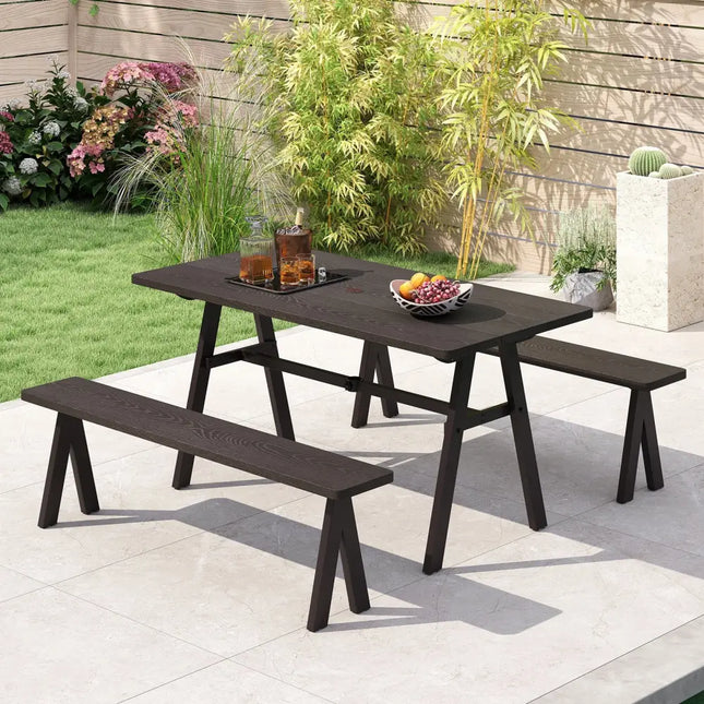 3-Person Outdoor Bench Set of 2 with 800 LBS Bearing Capacity - Dark Brown - Patio Dining Chairs