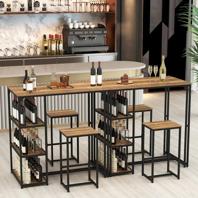 3-Piece Bar Table Set for 2 Bar-Height Dining Table with 2 Stools-Rustic Brown Costway