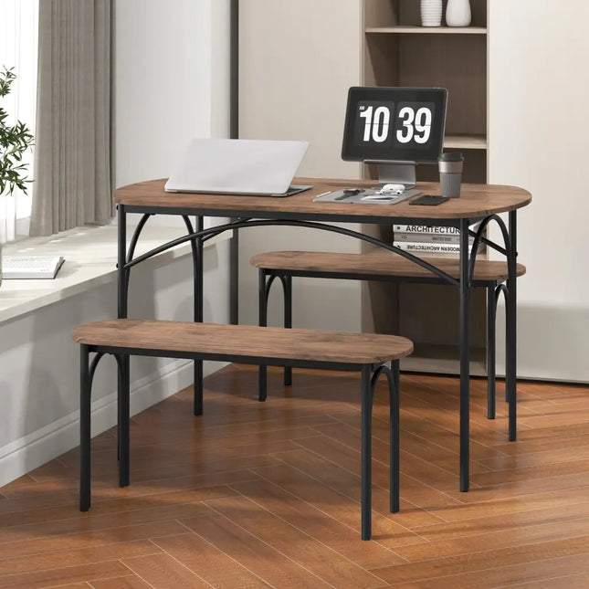 3-Piece Dining Table Set for 4 with Metal Frame-Brown Costway