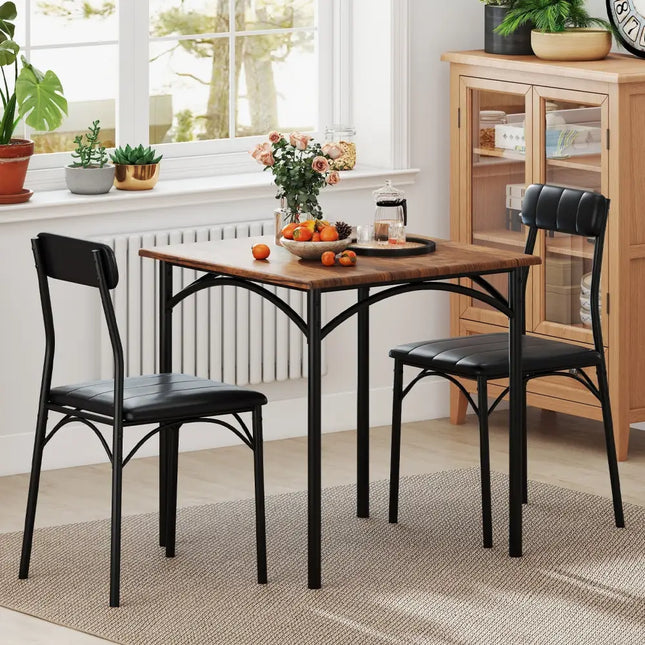 3-Piece Dining Table Set Square Kitchen Table and 2 Chairs for Dining Room-Rustic Brown Costway