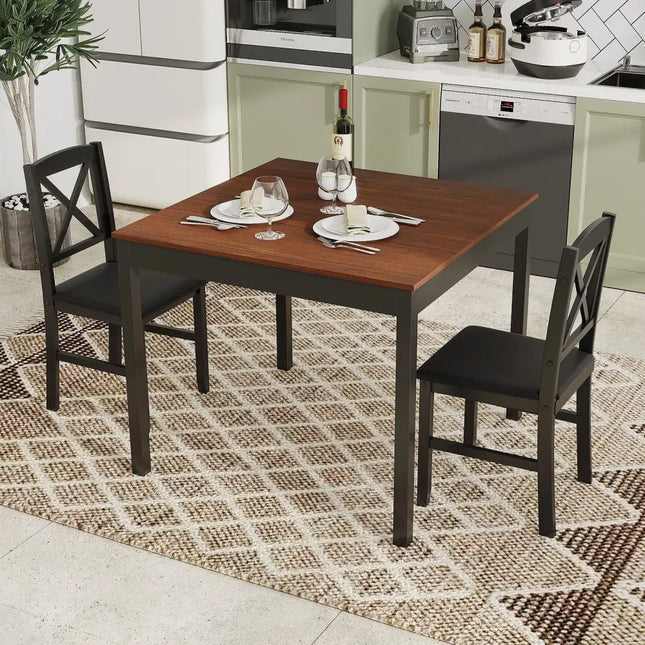 3-Piece Dining Table Set Wooden Square Kitchen Table for 2 People-Brown Costway