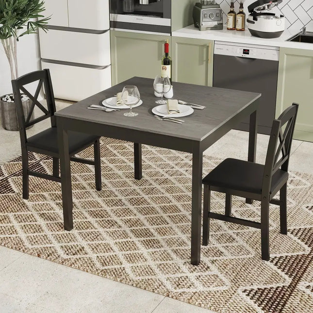 3-Piece Dining Table Set Wooden Square Kitchen Table for 2 People-Gray Costway