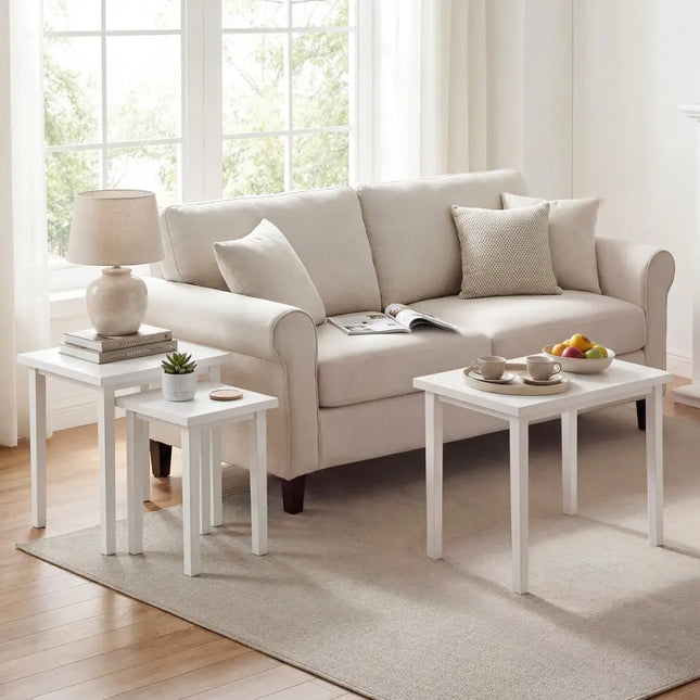 3-Piece Farmhouse Rectangle Side Table Set for Living Room-White Costway