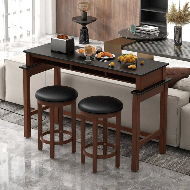 3-Piece Home Bar Set with 2 Upholstered Bar Stools Outlets and USB Ports-Black Costway