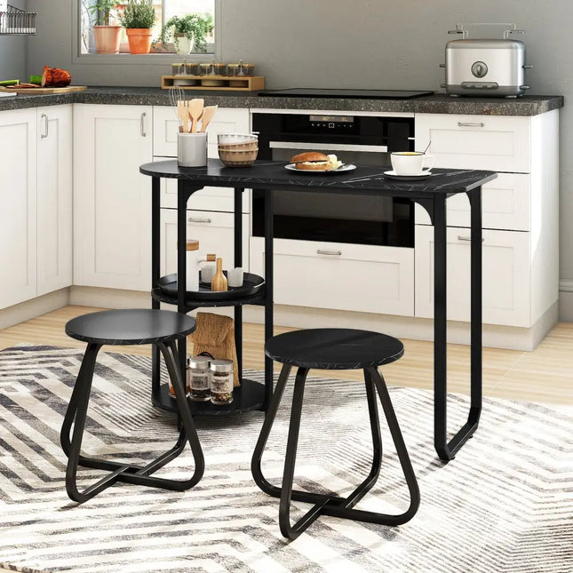 3-Piece Industrial Dining Table Set for Small Space-Black Costway