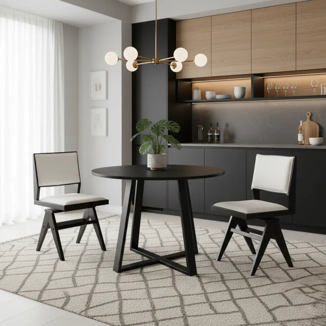 3-Piece Mid-Century Dining Set with 36 Round Pedestal Table and 2 Swivel Sherpa Upholstered Chairs Costway