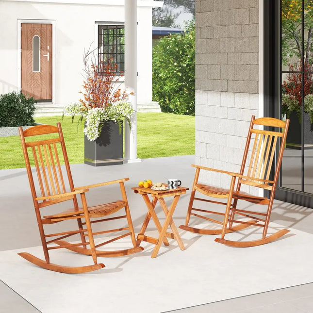 3-piece Outdoor Poplar Wood Rocking Bistro Set-Natural - Natural - Patio Conversation Sets