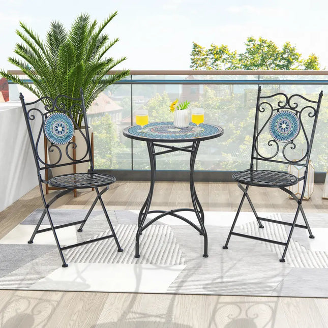 3 Piece Patio Bistro Set with Mosaic Pattern - Blue - Patio Dining Sets