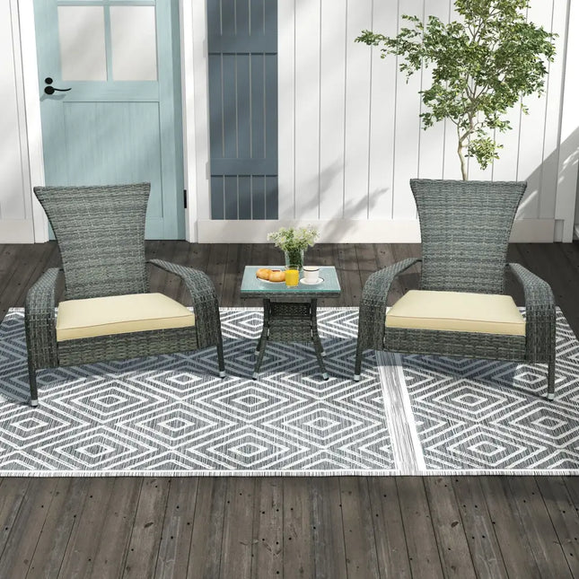 3-Piece Wicker Adirondack Set with Comfy Seat Cushions-Gray - Gray - Patio Conversation Sets