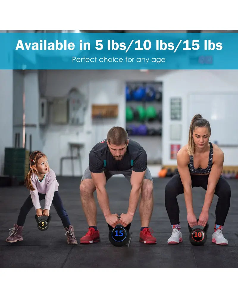 3 Pieces 5 10 15lbs Kettlebell Weight Set - Black - Weights Accessories