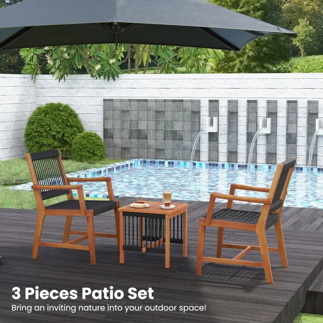 3 Pieces Acacia Wood Patio Furniture Set with Armchairs Coffee Table - Multicolor - Patio Conversation Sets