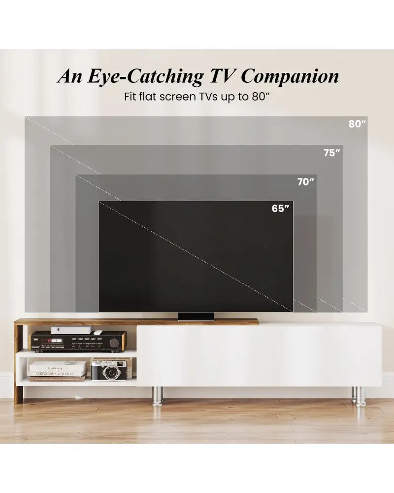 3 Pieces Farmhouse TV Stand for TVs up to 80 Inch with Cabinet and Compartments-White - White - Entertainment Centers &