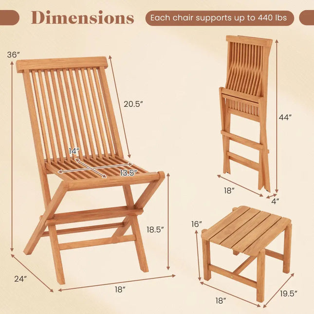 3 Pieces Folding Patio Bistro Set - Natural - Patio Conversation Sets
