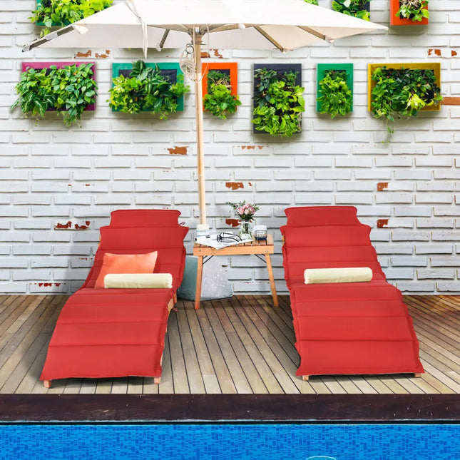 3 Pieces of Wooden Folding Patio Lounge Chair Table Set - Red - Patio Conversation Sets