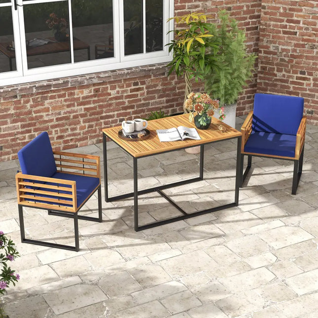3 Pieces Outdoor Dining Set with 2 Acacia Wood Armchairs and Dining Table-Navy - Navy - Patio Dining Sets