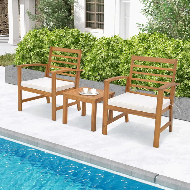 3 Pieces Outdoor Furniture Set with Soft Seat Cushions-White - White - Patio Conversation Sets