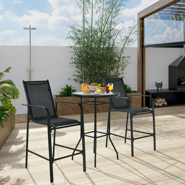 3 Pieces Outdoor Patio Bar Table Stool Set-Black - Black - Patio Conversation Sets