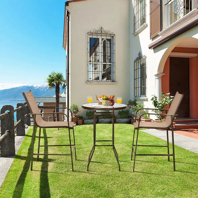 3 Pieces Outdoor Patio Bar Table Stool Set-Brown - Brown - Patio Conversation Sets