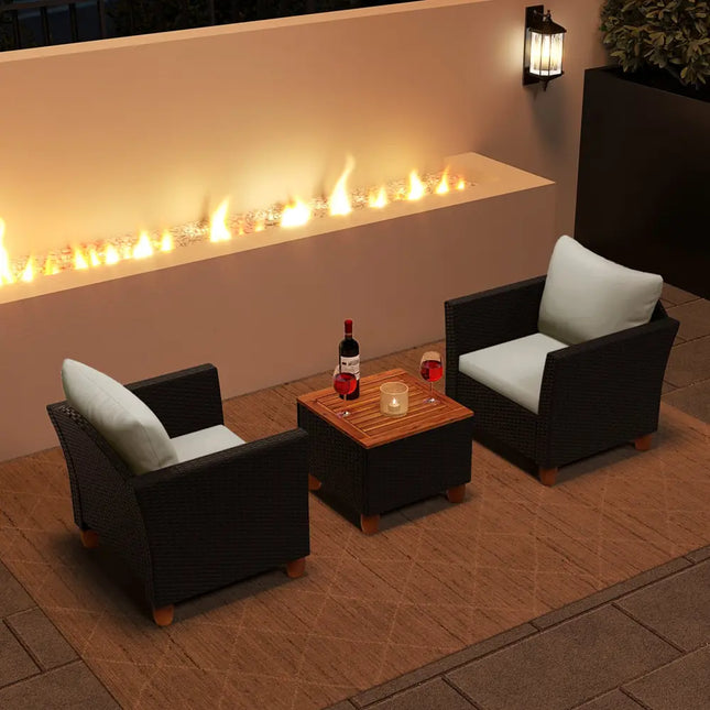 3 Pieces Outdoor Patio Rattan Furniture Set with Coffee Table-White - White - Patio Conversation Sets