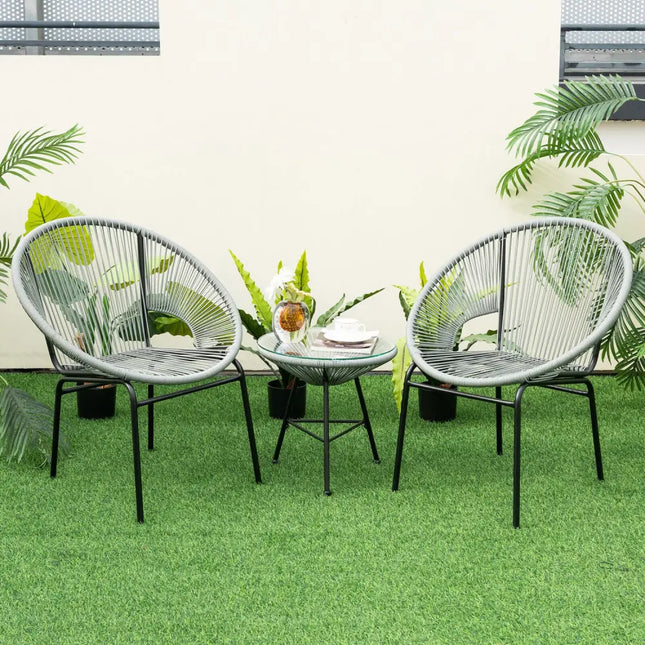 3 Pieces Patio Acapulco Furniture Bistro Set with Glass Table-Gray - Gray - Patio Conversation Sets
