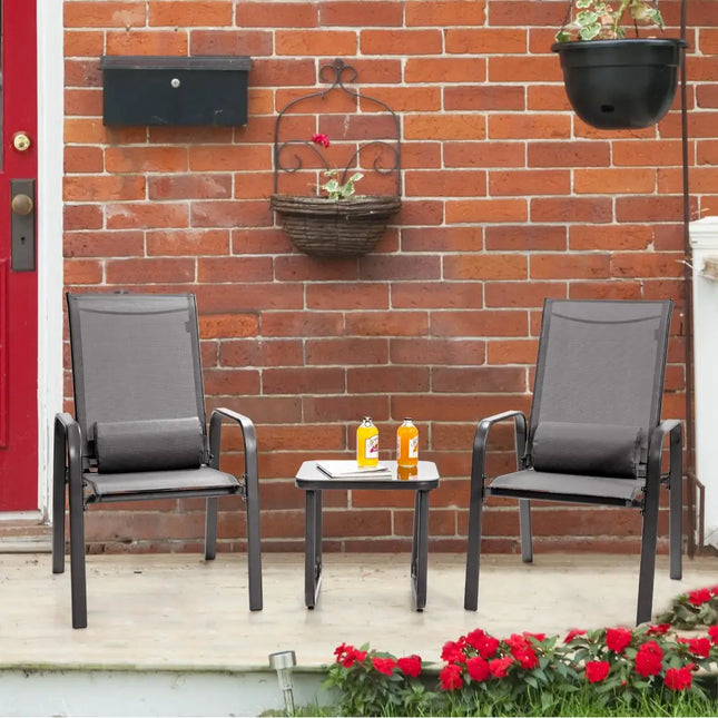 3 Pieces Patio Bistro Furniture Set with Adjustable Backrest-Gray - Gray - Patio Conversation Sets