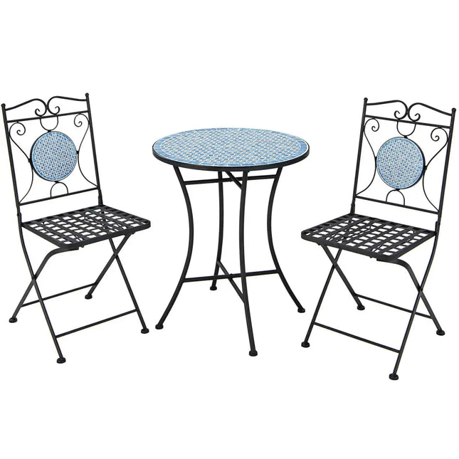 3 Pieces Patio Bistro Set Outdoor Furniture Mosaic Table Chairs - Black - Patio Conversation Sets