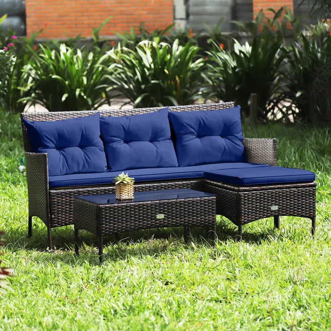 3 Pieces Patio Furniture Sectional Set with 5 Cozy Cushions-Navy - Navy - Patio Conversation Sets