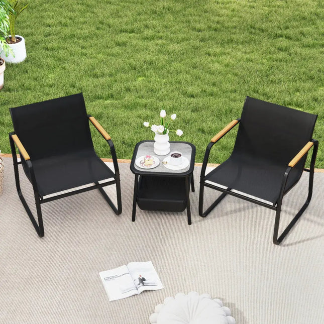 3 Pieces Patio Furniture Set Outdoor Bistro Conversation Set-Black - Black - Camping Furniture