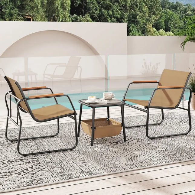 3 Pieces Patio Furniture Set Outdoor Bistro Conversation Set-Brown - Brown - Camping Furniture