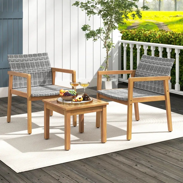 3 Pieces Patio Furniture Set with Chair - Natural - Patio Conversation Sets