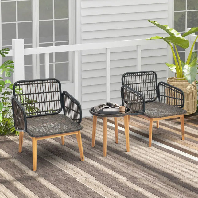 3 Pieces Patio Furniture Set with Cushioned Chairs and Tempered Glass Side Table-Black - Black - Patio Furniture Sets
