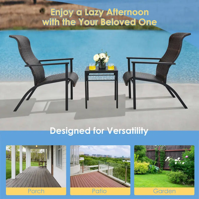 3 Pieces Patio Rattan Bistro Set with High Backrest and Armrest-Brown - Brown - Patio Conversation Sets