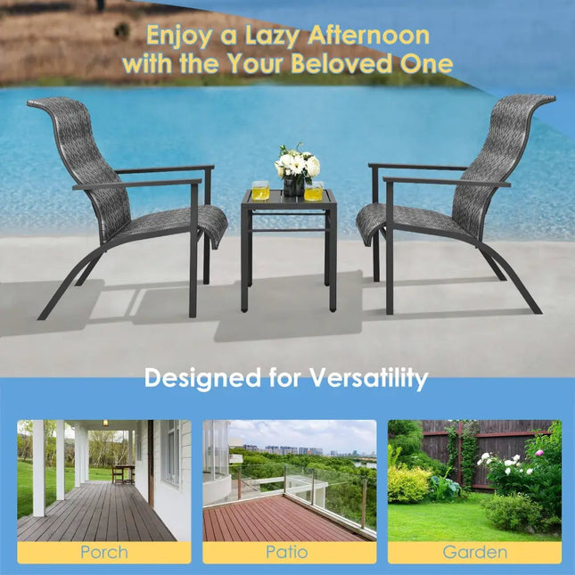 3 Pieces Patio Rattan Bistro Set with High Backrest and Armrest-Gray - Gray - Patio Conversation Sets